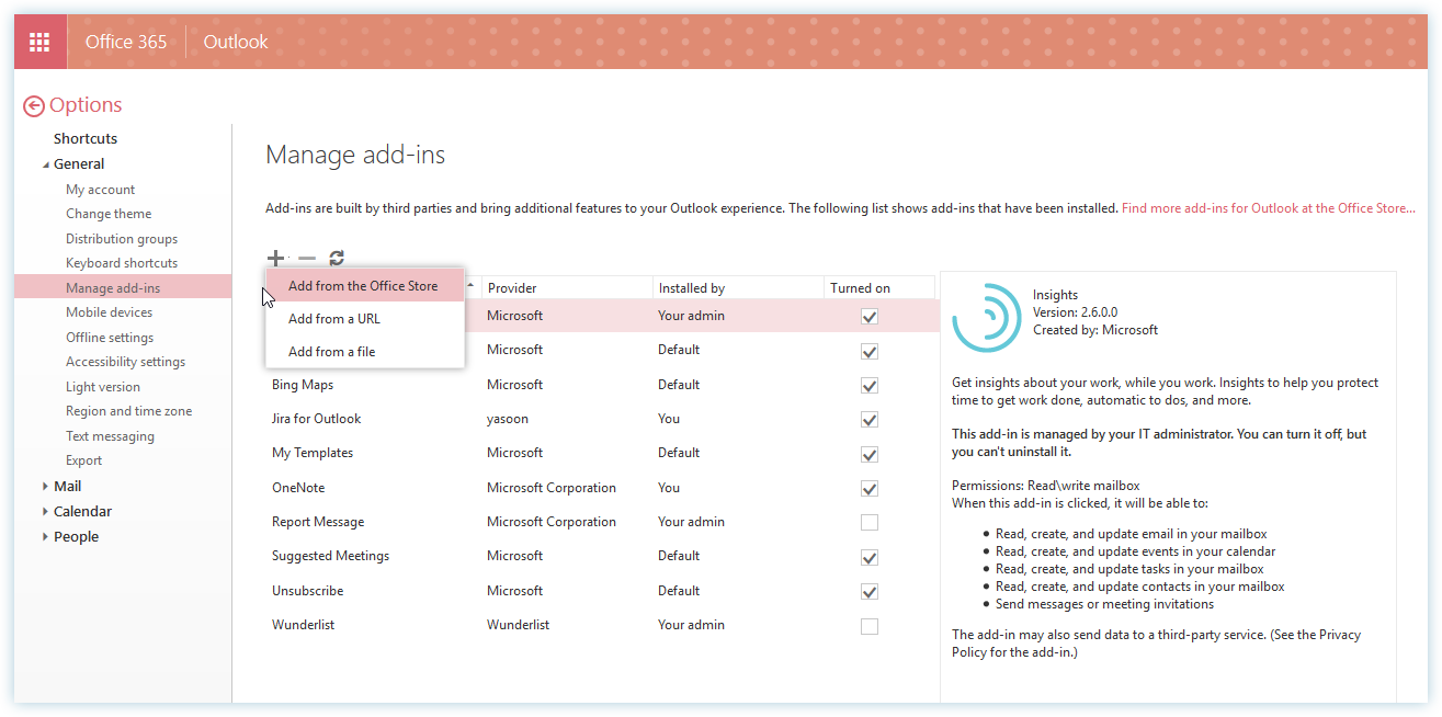 Install the Office addin