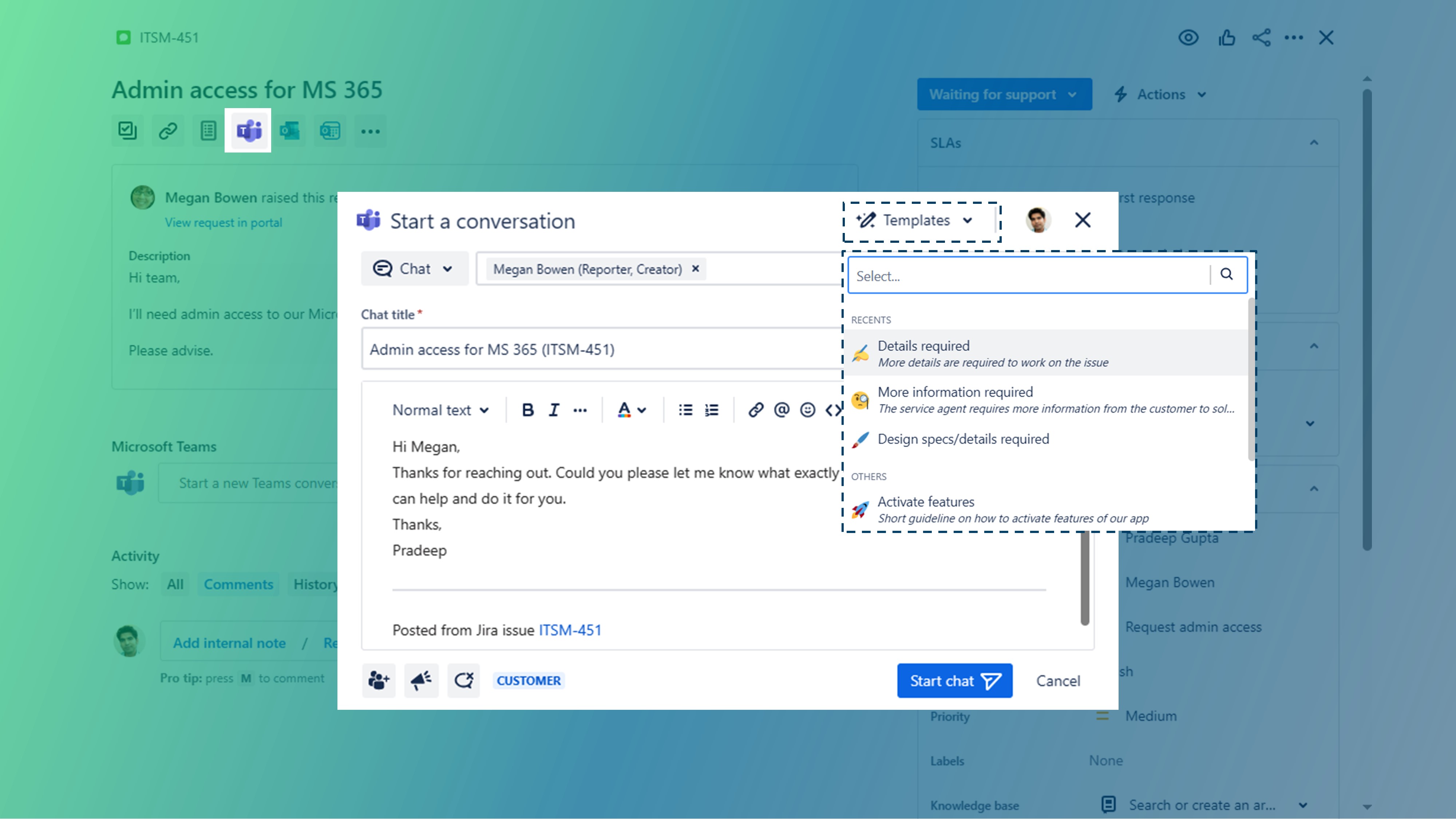 Features in Jira_Start a chat in Jira_Templates.jpg